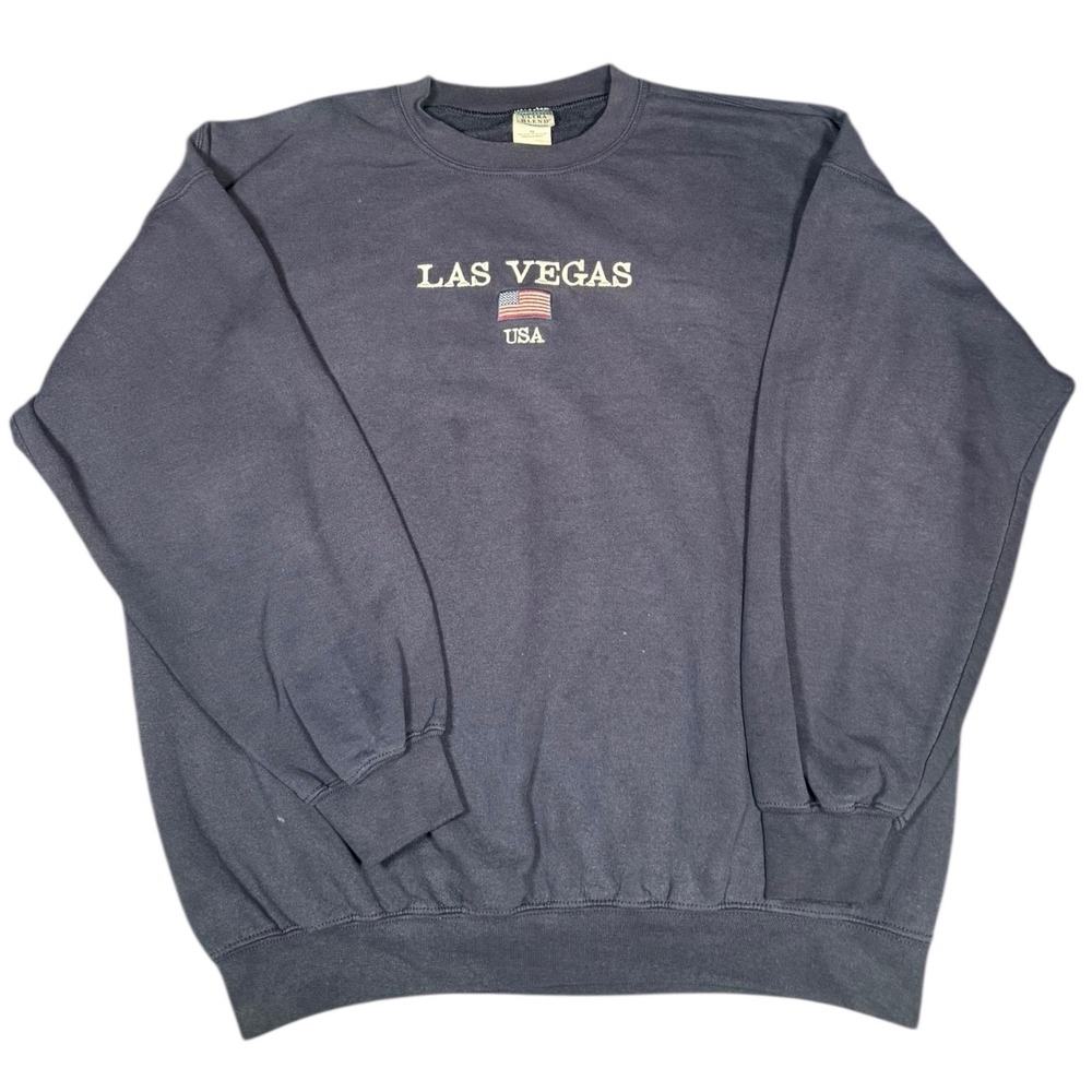 Vintage Las Vegas USA Flag Embroidered Navy Blue‎ Crewneck Sweatshirt XL